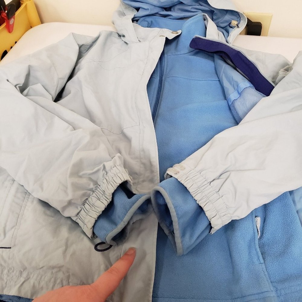 Ll Bean Womens Trail Model Waterproof 3 In 1 Jacket Size XL Blue Hooded Pockets - Picture 14 of 16